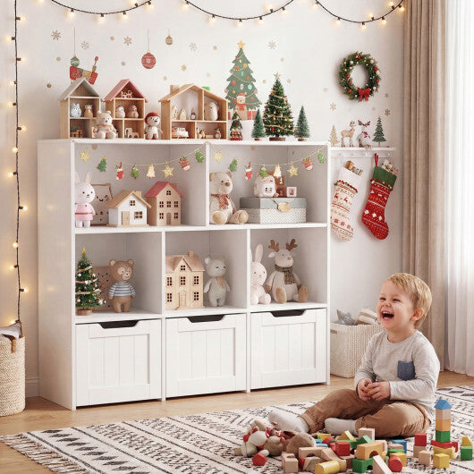 Toy Storage Organizer with 3 Movable Drawers and 5 Open Cubbies for Playroom-White W2B