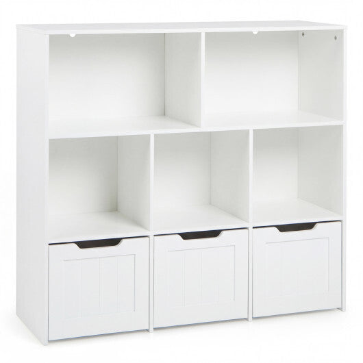 Toy Storage Organizer with 3 Movable Drawers and 5 Open Cubbies for Playroom-White W2B