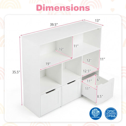 Toy Storage Organizer with 3 Movable Drawers and 5 Open Cubbies for Playroom-White W2B