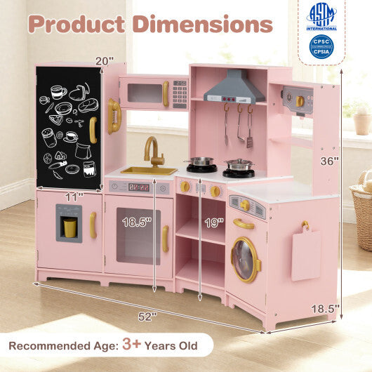 Corner Wooden Play Kitchen with Lights and Sounds Large Pretend Play Kitchen Set-Espresso