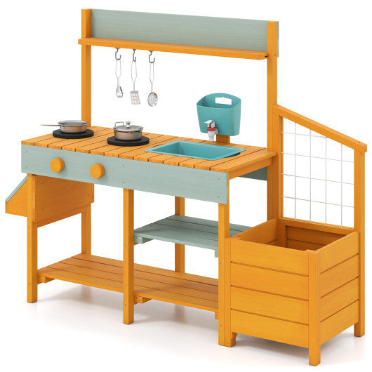 Play Kitchen for Kids Wooden Toy Kitchen Playset Pretend Mud Kitchen-Yellow W2B