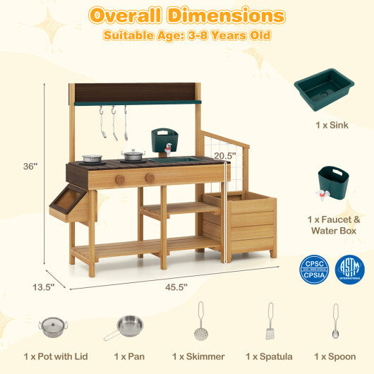 Play Kitchen for Kids Wooden Toy Kitchen Playset Pretend Mud Kitchen-Yellow W2B