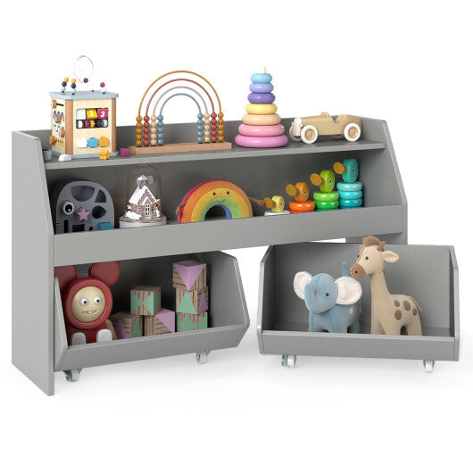 Kids Toy Storage Organizer Wooden Bookcase with 2 Movable Drawers-White