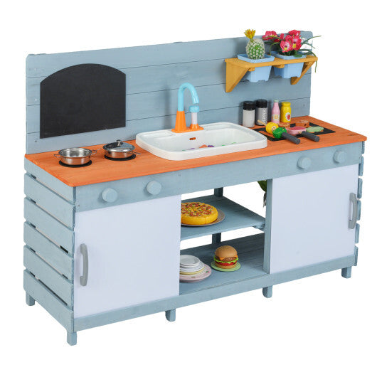 Kids Play Kitchen Set with Stoves for Boys Girls Aged 3-8-Blue