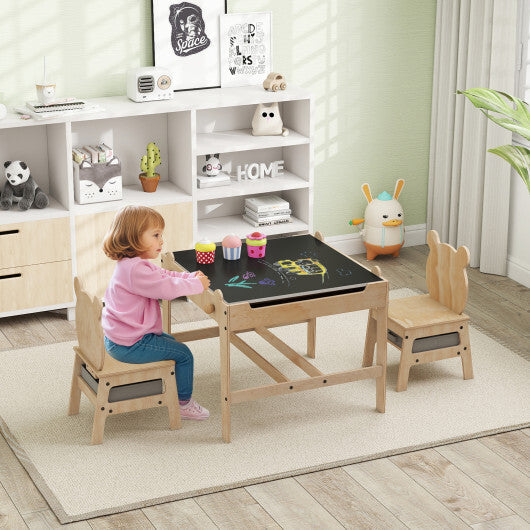 Kids Table and Chairs Set with Reversible Whiteboard-Panda-shaped W2B