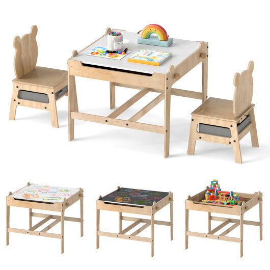 Kids Table and Chairs Set with Reversible Whiteboard-Panda-shaped W2B