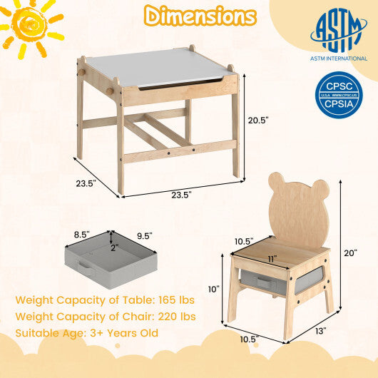 Kids Table and Chairs Set with Reversible Whiteboard-Panda-shaped W2B