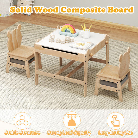 Kids Table and Chairs Set with Reversible Whiteboard-Panda-shaped W2B