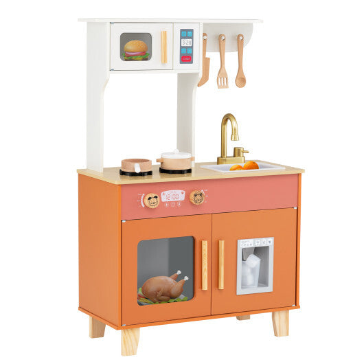 Kids Play Kitchen with Microwave and Rotation Knobs for Girls Boys Aged 3-6-Green W2B
