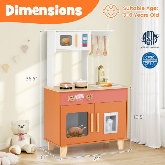 Kids Play Kitchen with Microwave and Rotation Knobs for Girls Boys Aged 3-6-Green W2B