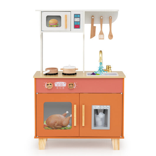Kids Play Kitchen with Microwave and Rotation Knobs for Girls Boys Aged 3-6-Green W2B