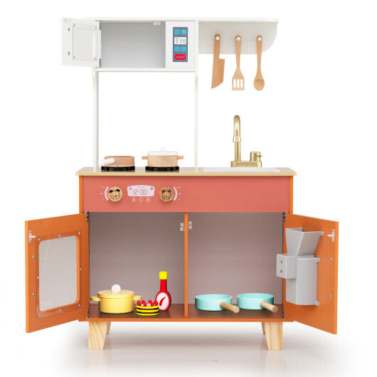 Kids Play Kitchen with Microwave and Rotation Knobs for Girls Boys Aged 3-6-Green W2B