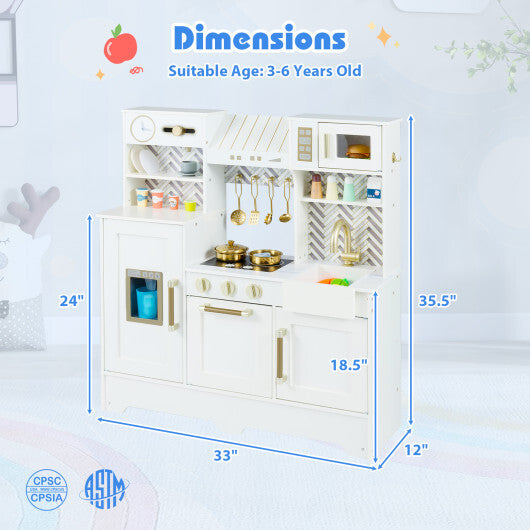 Kids Play Kitchen with Stoves and Faucet for Girls Boys Aged 3-6-White