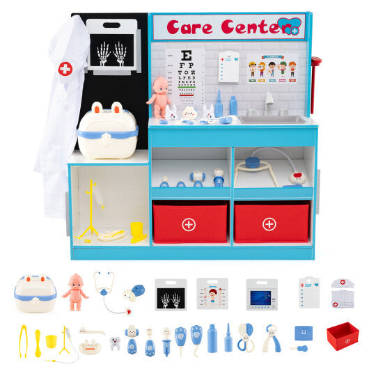 Play Doctor's Office Wood Medical Center Toy Set with Examine Region-Blue