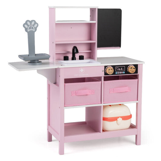 Play Doctor's Office Wood Medical Center Toy Set with Blackboard-White W2B
