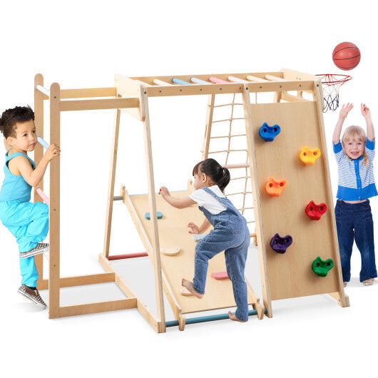 Kids Indoor Playground 6-in-1 Jungle Gym for 3-14 Years Olds-Macaron
