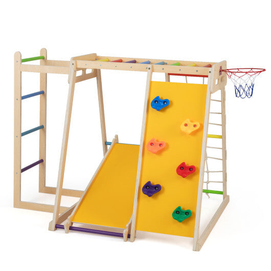 Kids Indoor Playground 6-in-1 Jungle Gym for 3-14 Years Olds-Macaron