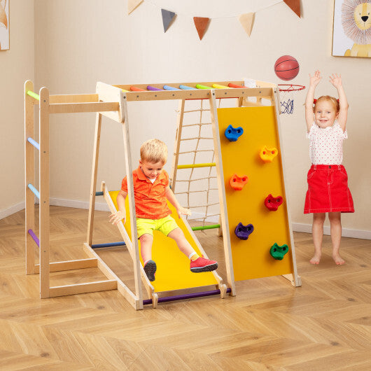 Kids Indoor Playground 6-in-1 Jungle Gym for 3-14 Years Olds-Macaron