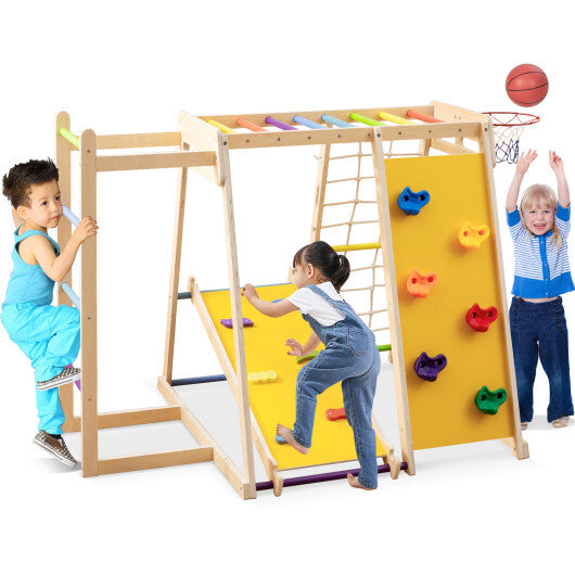 Kids Indoor Playground 6-in-1 Jungle Gym for 3-14 Years Olds-Macaron