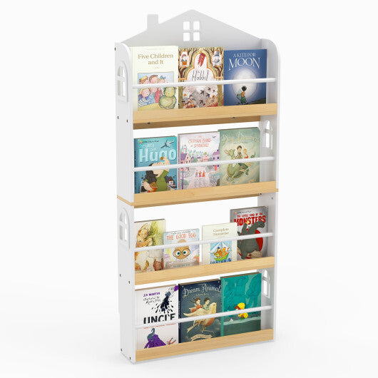 House-Shaped Kids Bookshelf with Anti-falling Baffles-White W2B
