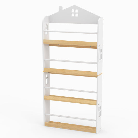 House-Shaped Kids Bookshelf with Anti-falling Baffles-White W2B