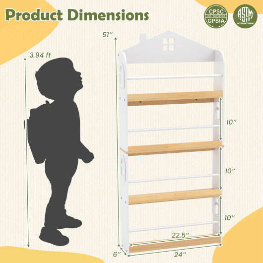 House-Shaped Kids Bookshelf with Anti-falling Baffles-White W2B