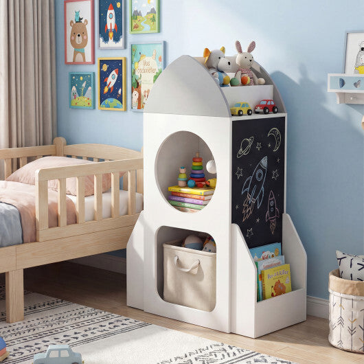 3-Tier Kids Bookshelf Rocket Space Theme Toddler Toy Storage Organizer-White W2B