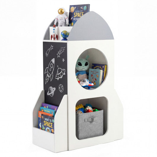3-Tier Kids Bookshelf Rocket Space Theme Toddler Toy Storage Organizer-White W2B