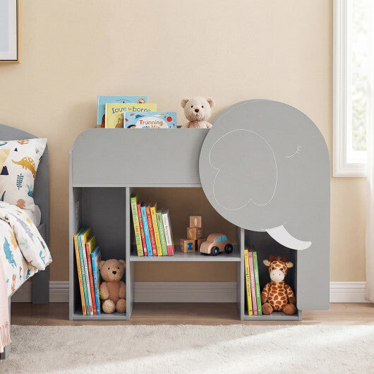 Montessori Bookshelf with Elephant Shape 3-Tier Toddler Toy Storage Organizer-Grey W2B