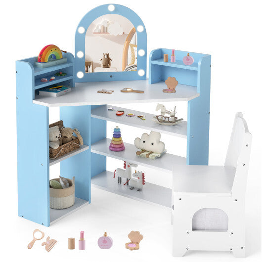 2-In-1 Kids Vanity Set with Lights for Toddlers 3+ Years Old-White W2B