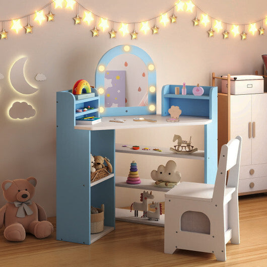 2-In-1 Kids Vanity Set with Lights for Toddlers 3+ Years Old-White W2B