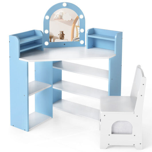 2-In-1 Kids Vanity Set with Lights for Toddlers 3+ Years Old-White W2B