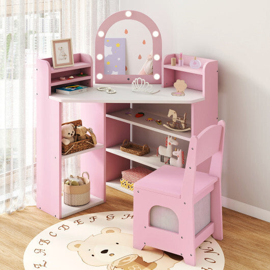2-In-1 Kids Vanity Set with Lights for Toddlers 3+ Years Old-White W2B