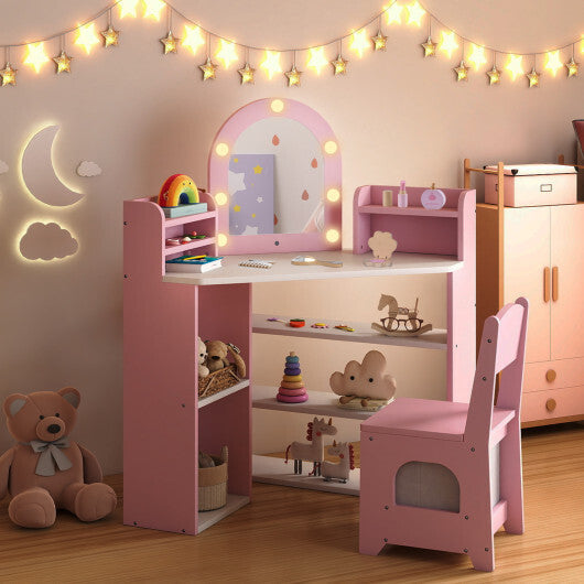 2-In-1 Kids Vanity Set with Lights for Toddlers 3+ Years Old-White W2B