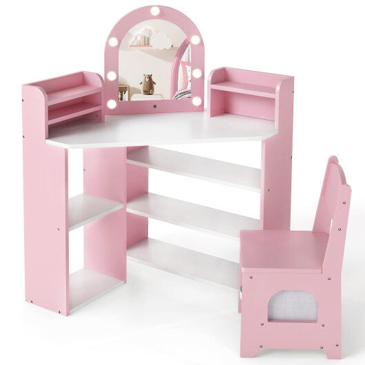 2-In-1 Kids Vanity Set with Lights for Toddlers 3+ Years Old-White W2B
