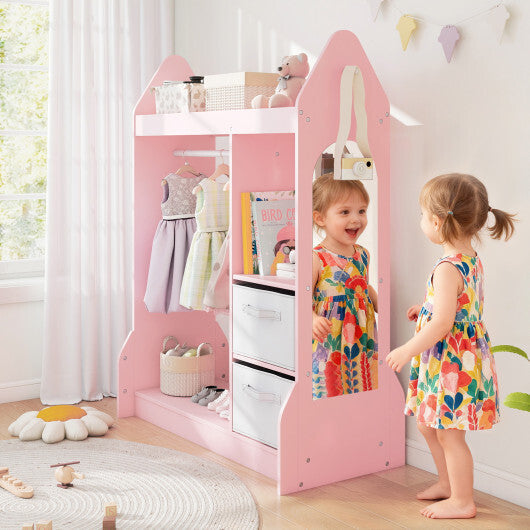 Kids Play Armoire Dresser with Cloth Hanger-Pink