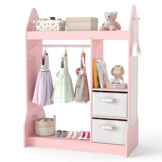 Kids Play Armoire Dresser with Cloth Hanger-Pink