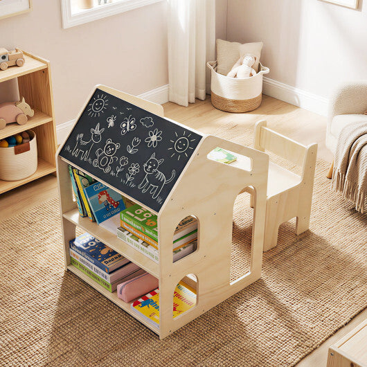 House-shaped Wooden Activity Kids Table Chair Set-Natural W2B
