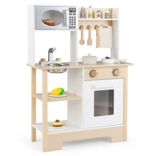 Play Kitchen Wooden Toy Kitchen Playset with Chalkboard Birthday Gift for Kids Aged 3 +-White - Color: White W2B