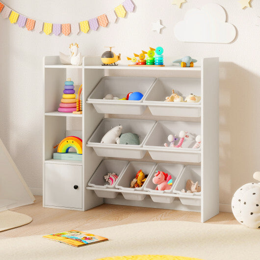 Kids Toy Storage and Bookshelf with Open Shelves and Single-door Cabinet-White W2B