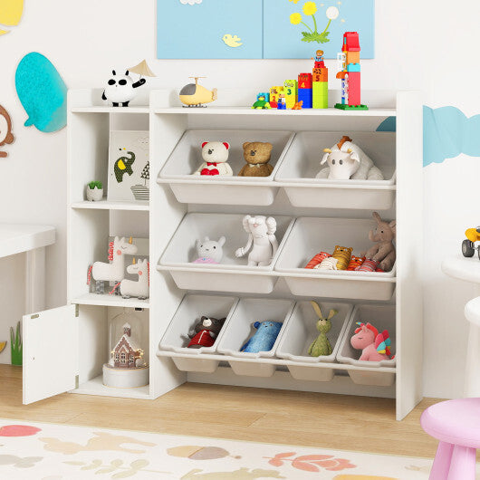 Kids Toy Storage and Bookshelf with Open Shelves and Single-door Cabinet-White W2B