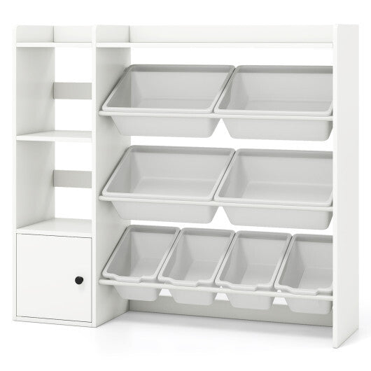 Kids Toy Storage and Bookshelf with Open Shelves and Single-door Cabinet-White W2B