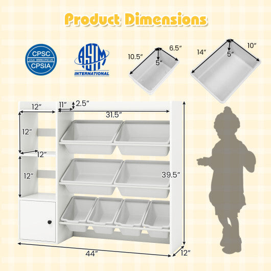 Kids Toy Storage and Bookshelf with Open Shelves and Single-door Cabinet-White W2B