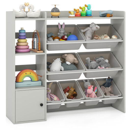 Kids Toy Storage and Bookshelf with Open Shelves and Single-door Cabinet-White W2B