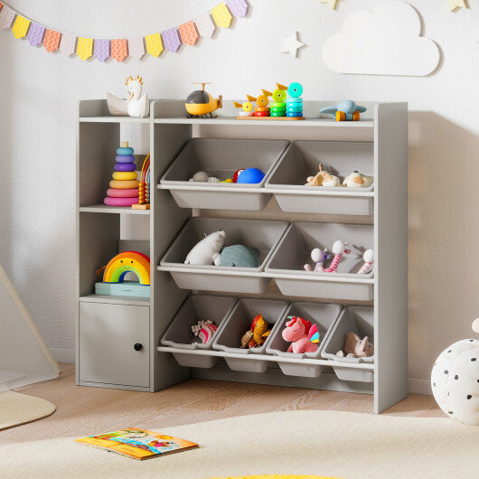 Kids Toy Storage and Bookshelf with Open Shelves and Single-door Cabinet-White W2B