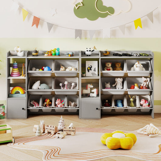 Kids Toy Storage and Bookshelf with Open Shelves and Single-door Cabinet-White W2B