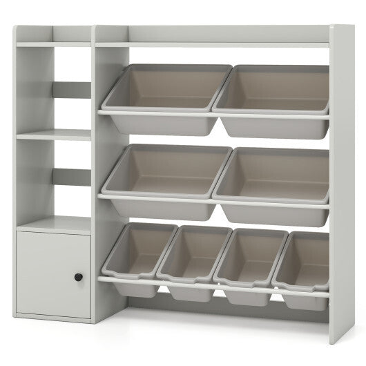 Kids Toy Storage and Bookshelf with Open Shelves and Single-door Cabinet-White W2B