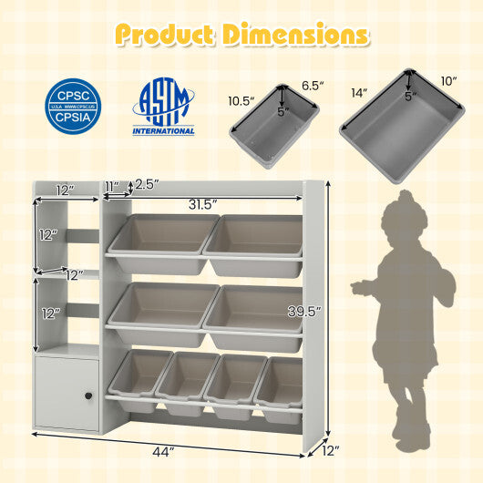 Kids Toy Storage and Bookshelf with Open Shelves and Single-door Cabinet-White W2B