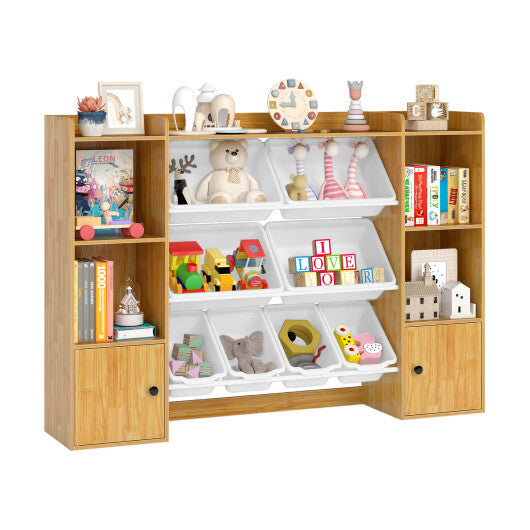 Kids Toy Storage and Bookshelf with Boxes and Open Shelves-Beige