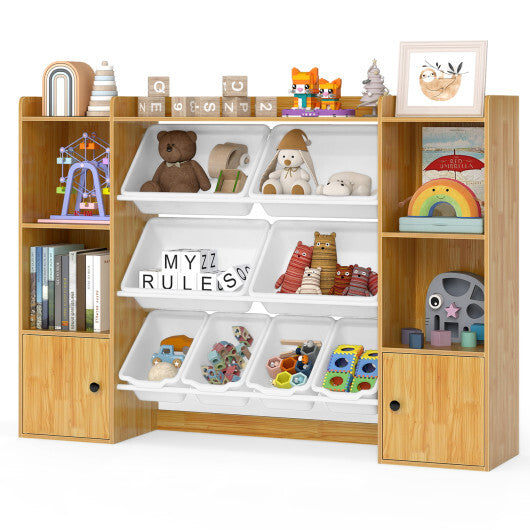 Kids Toy Storage and Bookshelf with Boxes and Open Shelves-Beige